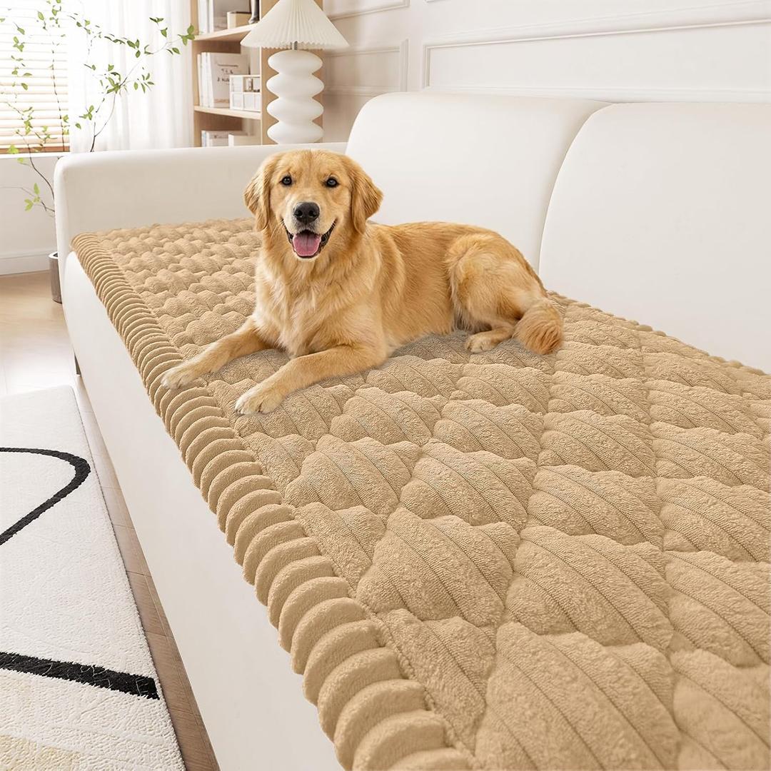 Smiry Pet Couch Covers for Dogs Washable, Non-Slip Fuzzy Couch Covers for 3 Cushion Sofa Pet Friendly, Soft Thick Furniture Protector Sofa Slipcover Mat for Dogs (Camel, 27.6" x 59")