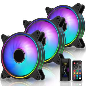 EZDIY-FAB Moonlight 120mm RGB Case Fan with Fan Hub X and Remote,Motherboard Aura SYNC,Speed Control,ARGB Fan for PC Case-3 Pack