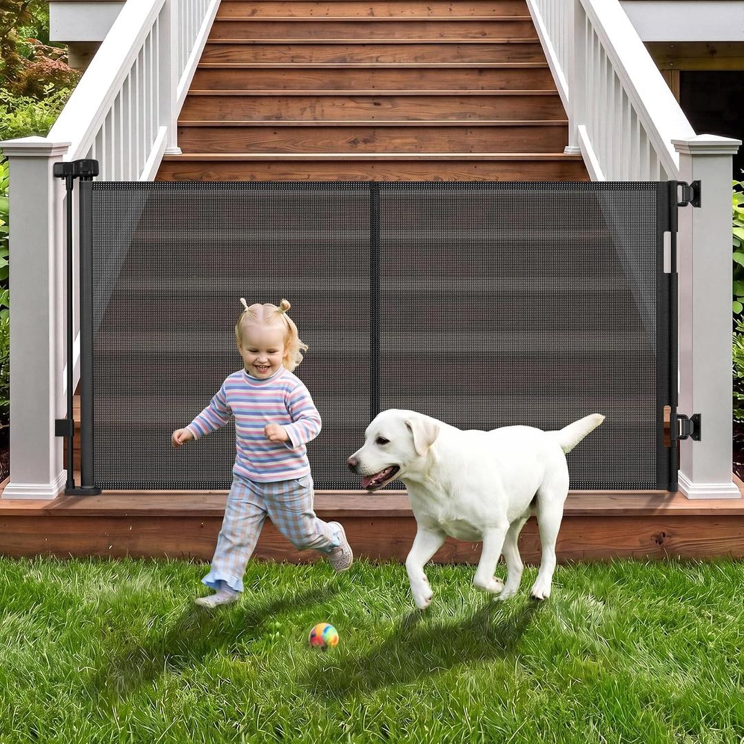 Weatherproof Outdoor Retractable Baby Gates, 60" Wide Retractable Dog Gate