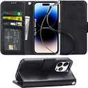 Arae Compatible with iPhone 14 Pro Wallet Case with Card Holder and Wrist Strap Wallet Flip Cover for iPhone 14 Pro 6.1inch, Black