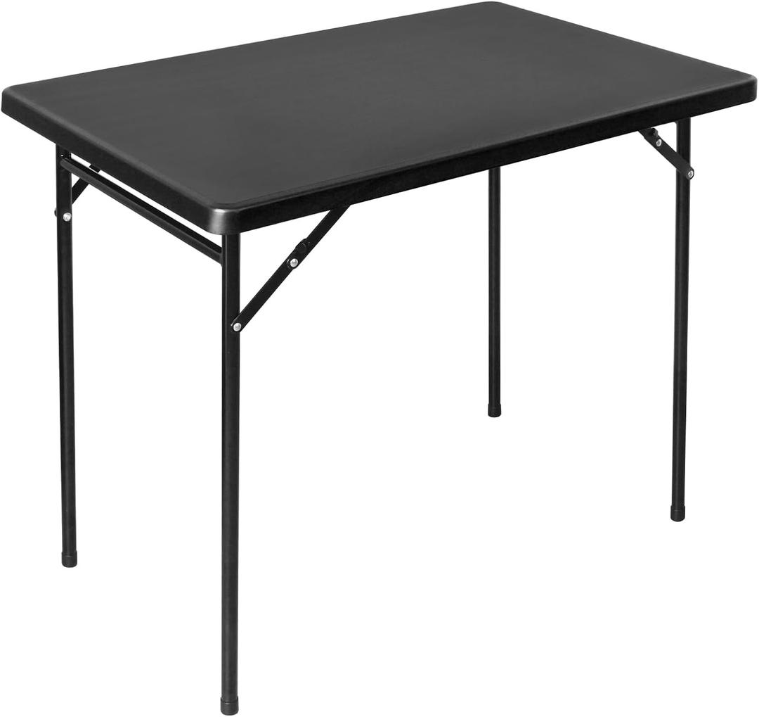 3ft Rectangular Folding Table, All-Occasion Plastic Event Table for Indoor and Outdoor, Portable Desk, Camping, Durable and Stable, HDPE and Steel, Wide Application, Black
