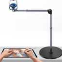 YAyusi Heavy Duty Aluminum Magnetic Overhead Tripod for iPhone, 13.7 in Long Overhead Phone Mount, Flexible Articulating Arm Phone Mount for Desk for Live Streaming, Meeting, Cooking