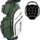 PU Leather Lightweight Men Women Blue White Black Green Golf Bag,Multiple 10 Pockets 14-Way Dividers Cooler Pouch Golf Cart Bag