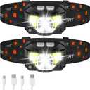 LHKNL Headlamp Flashlight, Lumen Ultra-Light Bright LED Rechargeable Headlight with White Red Light, 2-Pack Waterproof Motion Sensor Head Lamp,8 Modes for Outdoor Camping Running Hiking Fishing (Black)
