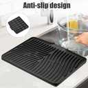 TIKNIK Silicone Dish Drying Mat, Stone Drying Mat for Kitchen Counter with Built-In Drain, Non-Slip Drain Pad with Built-in Drain, Heat Resistant Stone Drying Mat, Hangable, Black-1pc, 16" x 12"