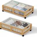 efluky 2-Pack Bamboo Under Bed Storage Containers with Wheels, Under Bed Clothes Storage Basket with Large Dust Bag, Rolling UnderBed Storage for Bedroom, Dorm and Basement, Nature (23.6''L x 16.54''W x 7.5''H)