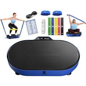 Vibration Plate Exercise Machine, Vibration Plate for Lymphatic Drainage Vibrating Plate with Loop Bands, Whole Body Vibration Plates for Weight Loss Enlarged Panel 99 Speeds 660 LBS Workout (blue)