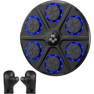 Music Boxing Machine for Adults, Wall Target Punching Workout with Boxing Gloves, Bluetooth Smart Boxing Training Machine Suitable for Home,Office,Gym, 12 Modes & 12 Speeds
