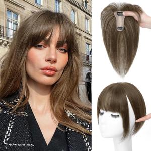 Bangs Hair Clip, 100% Real Human Hair 3603D Cover Clip in Bangs with Toppers HairPieces for Woman Fake Bangs Hair Extensions for Daily Wear(Light Brown)