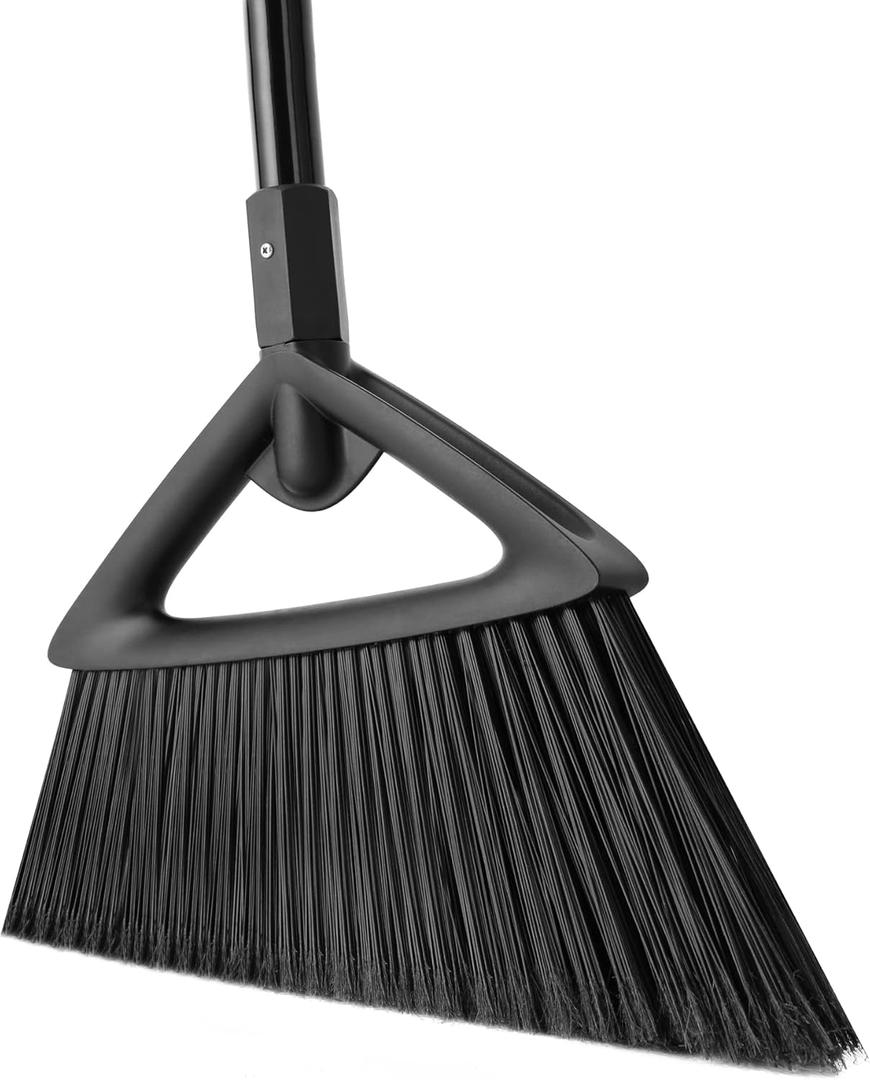 Eyliden Broom, Angle Broom with 57" Long Handle, PET Bristles - Fit Heavy-Duty Cleaning, Also Works Well Fine Dust - Commercial Outdoor Indoor Sweeper for Courtyard Sidewalk Deck Kitchen Lobby, Black