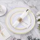 BESTVIP 350PCS Gold Plastic Dinnerware Set, Disposable Party Plates for 50 Guests, Include: 100 Plastic Plates, 50 Pre Rolled Napkins with Gold Silverware, 50 Cups