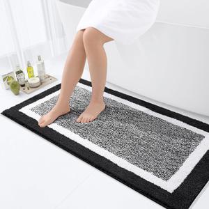 OLANLY Bathroom Runner Rugs 44x24, Extra Soft and Absorbent Microfiber Bath Rugs, Non-Slip, Machine Washable, Quick Dry Shaggy Bath Carpet, Long Bath Mats for Bathroom Floor, Tub, Shower, Black