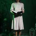 Spadehill Women Halloween Babara Midi Puff Sleeve Dress Button Print Pleated Costume L