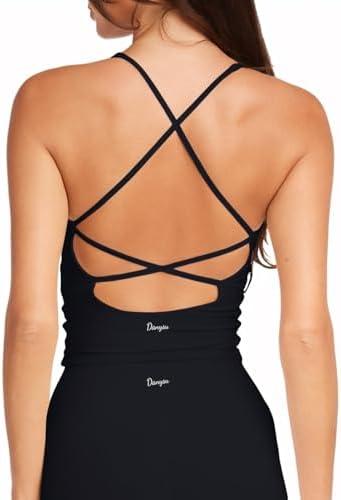 Danysu Sculpt Workout Tank Tops Women Backless Longline Sports Bras Strappy Padded Yoga Top S