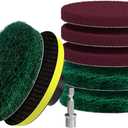 SCRUBIT Drill Brush Power Scouring Pads - Heavy Duty Tub and Tile Cleaner - Drill Scrubber Brush kit Includes Drill Attachment, 3 Red, 3 Stiff Green Scrubber Pads