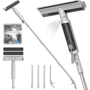 4 in 1 Window Squeegee with Water Tank,Window Cleaner Tool with Remote Control Water Spray,16'' to 72'' Adjustable Extension Pole,Wastewater Tray,Sponge Window Squeegee for Shower Glass Car Window