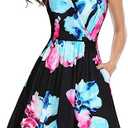 II ININ Women's Summer Dresses Casual Beach Boho Vacation Outfits Spaghetti Strap Floral/Solid Sundress with Pockets, XXL