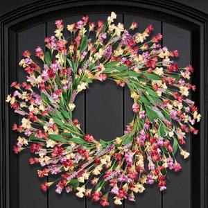 Artgar Spring Wreaths for Front Door - 26 Inch Spring Summer Front Door Wreath, Artificial Paper Flower Wreath for Indoor Outdoor Home Door Wall Window Wedding Background Decor (Red&Orange&Purple)
