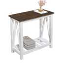 Farmhouse End Table Narrow Side Table Living Room Slim End Tables with Storage Shelf 2 Tier Nightstand for Bedroom Hallway Dormitory, Rustic Brown and White