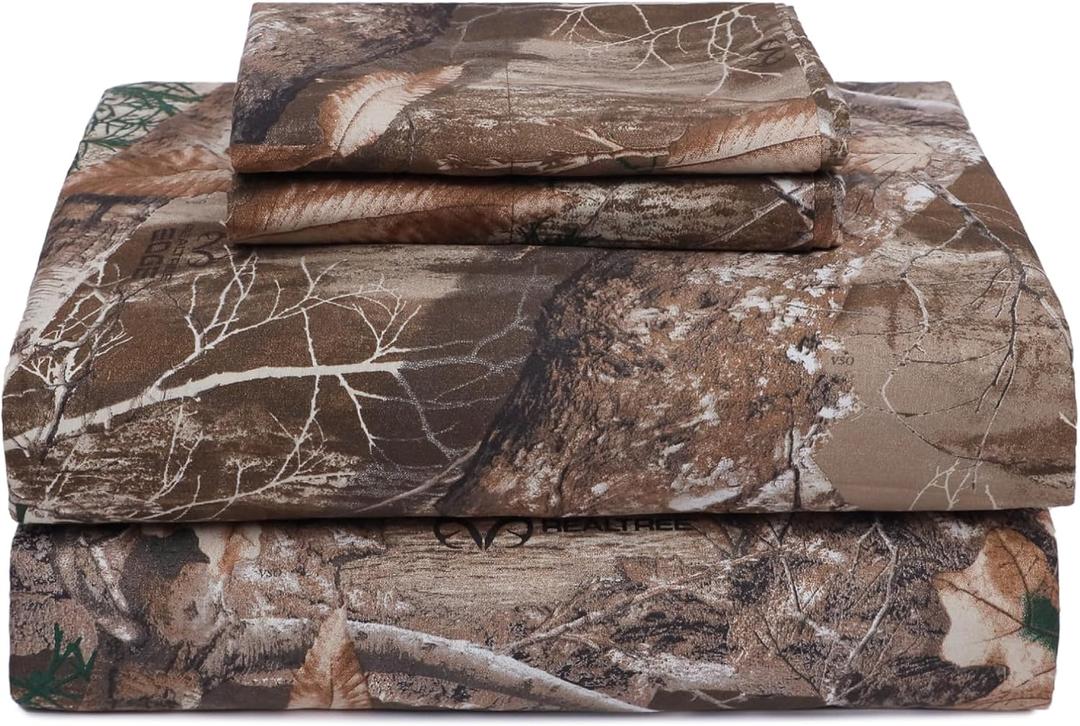 VISI-ONE Realtree Edge Full Camo 4 Piece Sheet Set  Lightweight, Cooling, Wrinkle-Free Microfiber 15" Deep Pockets Sheets, Unisex Rustic Western Farmhouse Style for Home, RVs, & Camping