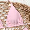 GORGLITTER Women's High Waisted Thong Bikini Set Halter Triangle Tie Back Swimsuit Bathing Suit (Pink, M)