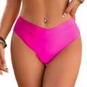 Fanuerg Women's Bikini Bottom Cross V Cut Front Swimsuit Full Coverage Bathing Suit Bottoms (Pink, M)