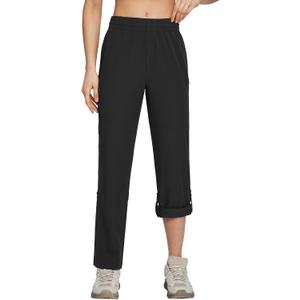 baleaf Women's Hiking Water Resistant Pants UPF Roll Up Convertible Capri Pant Quick Dry Zipper Pockets Travel Fishing (Medium, Black)