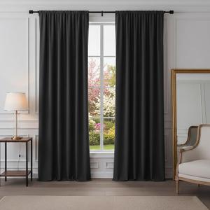PONY DANCE Blackout Curtains for Bedroom 90 inches Long 2 Panels Set, Thermal Insulated Rod Pocket Black Out Window Drapes, Noise Reducing Window Treatment for Living Room(W52 x L90 inch, Black)