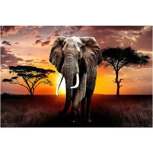 XXMWallArt FC3069 Canvas Wall Art Elephant Picture African Wild Animals Artwork Painting Print for Living Room Bedroom Kitchen Home and Office Wall Decor