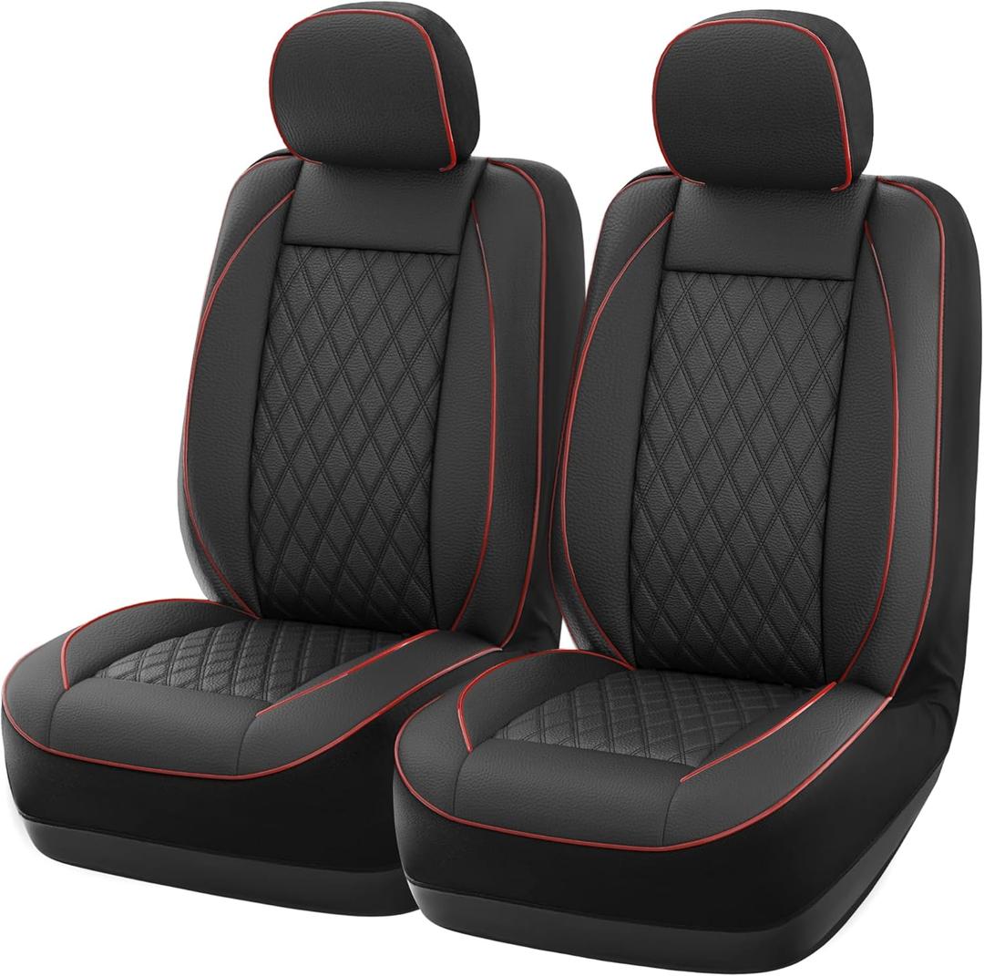 GIANT PANDA Fits Honda CRV HRV Civic Accord Pilot Element Passport Ridgeline, Front Seat Cover Leather Bucket Car Seat Protectors (Black+Red Piping) 2-Pack