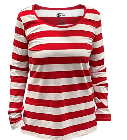 plaherwoly Wheres Red and White Striped Shirt Adult Cosplay Halloween Outfit Women Large