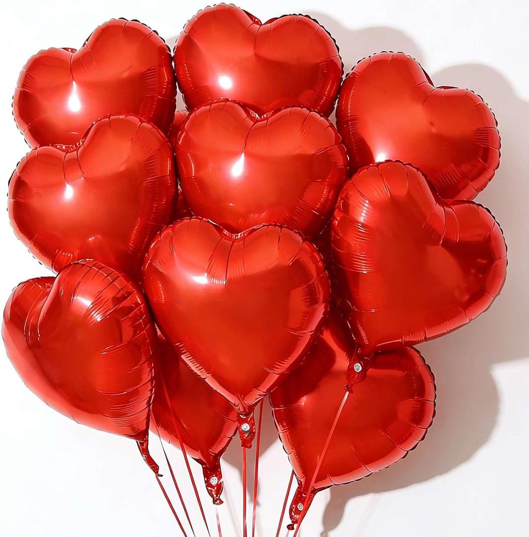 10Pcs Red Foil Heart Shaped Balloons 18 Inch Heart Mylar Balloons For Baby Shower Wedding Valentine Decorations Love Balloons Party Decorations
