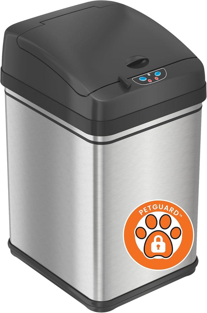 iTouchless 8 Gallon ChildGuard Sensor Trash Can with AbsorbX Odor Filter, 30 Liter Automatic Kitchen Garbage Bin Prevents Children Opening Lid, Battery or AC Adapter (Not Included), Stainless Steel