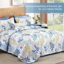 WONGS BEDDING Navy Blue Quilt Queen Size, Botanical Bedspread with Leaves Pattern 3 Pieces Lightweight Microfiber Reversible Coverlet Home Decor for All Seasons96"90"