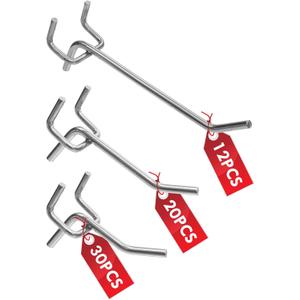 Pegboard Hooks Accessories - 62pcs 2/4/6 Inch Metal Peg Board Tool Hangers, Fits 1/8 1/4 Pegs Slots, Pegboard Wall Organizer Shelving Racks, Hanging Display Storage Holders for Garage Craft Office (Silver)