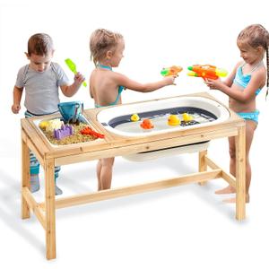 Beright Outdoor Wooden Sensory Table, Toddler Play Sand Table with 2 Storage Bins, Perfect for Kids' Outdoor Activities
