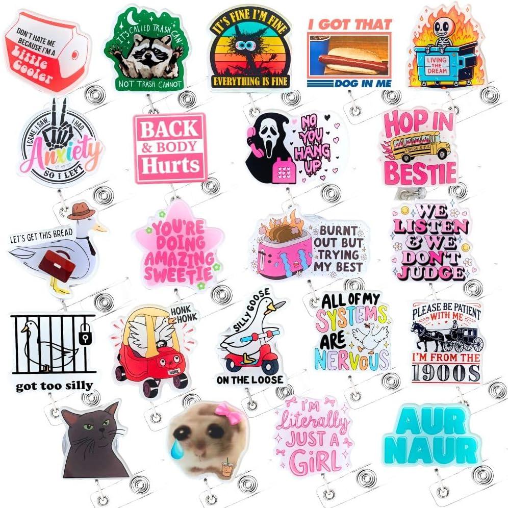 Funny Badge Reels 25PC Retractable Badge Holders, Nurse Badge Reel, Cute & Fun ID Card Holder for Work, Perfect Teacher Gift, Durable Work Badge Holder for Nurses, Teachers & Professionals!
