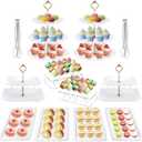Auysbytdd 12 Pcs Cake Stand, Dessert Table Display Set, 4 Pcs Tiered Cupcake Stand Holder 2Pcs Cake Pop Stand 4Pcs Serving Tray and 2 Tongs for Tea Party Baby Shower Birthday