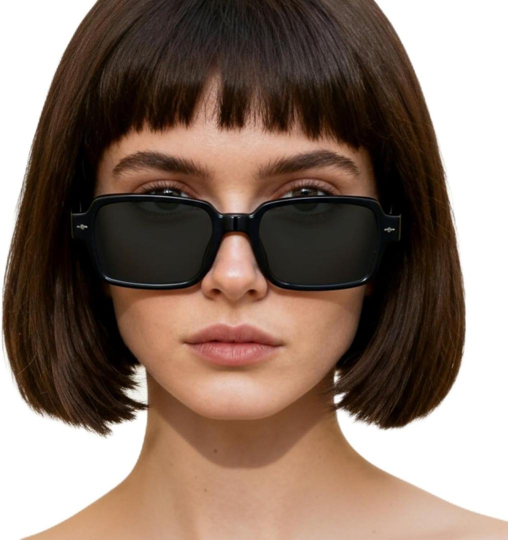 STGATN Acetate Square Polarized Sunglasses for Womens,UV400 Protect Retro Narrow Frame Shades Glasses (1. Gray Lenses)