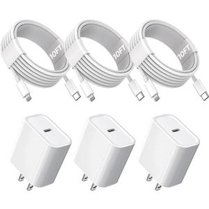 10FT iPhone Fast Charger, 3Pack Extra Long[Apple MFi Certified]iPhone Charger Fast Charging Quick 10Foot USB C to Lightning Cable Cord Adapter Block for iPhone 14 Pro Max/ 14 Plus/ 13/ 12Mini/ 11/ XS/ X/ iPad