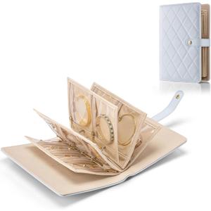 Vlando Travel Jewelry Organizer Case, Foldable Jewelry Bags Jewelry Storage Book Ring Binder with Clear Zipper Velvet Pouch Bag for Travel Essentials,Rings,Necklace,Earrings,Bracelets-Blue