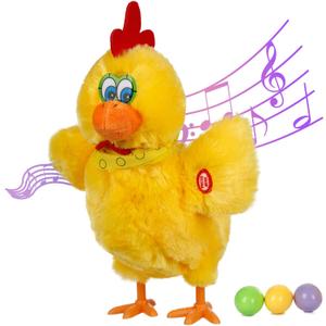 Easter Toys Chicken Laying Eggs Electric Chicken Stuffed Animal Dancing Toy Stuffed Plush Toy with Music (Yellow & Red)