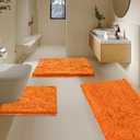 Bathroom Rugs Sets 3 Piece, Super Soft Absorbent Bath mat Set, with U-Shaped Toilet Rug, Strong PVC Underside Bathroom Rug, Antiskid Bath mats Washable Toilet mat, Orange