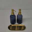 2PCS Soap Dispenser Set with Stainless Steel Tray, Thickened High-Gloss Blue Glass Bottle and Gold Stainless Steel Pump for Bathroom Kitchenblue soap Dispenser and Gift