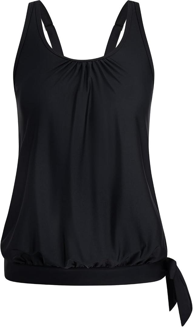 Arolina Tankini Tops for Women Modest Swim Tops Only Bathing Suit with Side Straps No Bottom (S-24W) (Black, M)