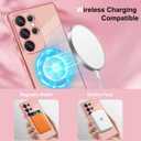 OOK Magnetic Phone Case for Samsung Galaxy S25 Ultra 6.9 Inch [Wireless Charging Compatible] Soft TPU Heart Design Shockproof Protection Electroplated Slim Case with Strap Lanyard - Pink