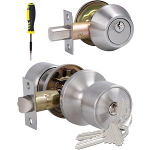 Lanwandeng Keyed Alike Entry Door Knobs and Single Cylinder Deadbolt Lock Combo Set Security for Entrance and Front Door, All Keyed Same Door Lock with Classic Satin Nickel Finish