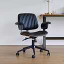 Genuine Leather Home Office Chair, Mid-Century Modern Executive Desk Chair with Padded Armrests, 360° Swivel Ergonomic Task Chair,Adjustable Height (Genuine Leather-Black)