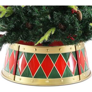 Metal Christmas Tree Collar, 26 in Round Christmas Tree Base Collar for Artificial Tree Decorations (Red Green Gold Drum Style) (Red Green Gold Drum Style) Metal Christmas Tree Collar, 26 in Round Christmas Tree Base Collar for Artificial Tree Decorations (Red Green Gold Drum Style) (Red Green Gold Drum Style)