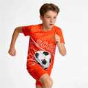 Ayzozuy Tween Boys' 2-Piece Soccer Graphic Outfit Set Summer Casual Crewneck T-Shirt & Shorts Sizes 8-14 (Orange)